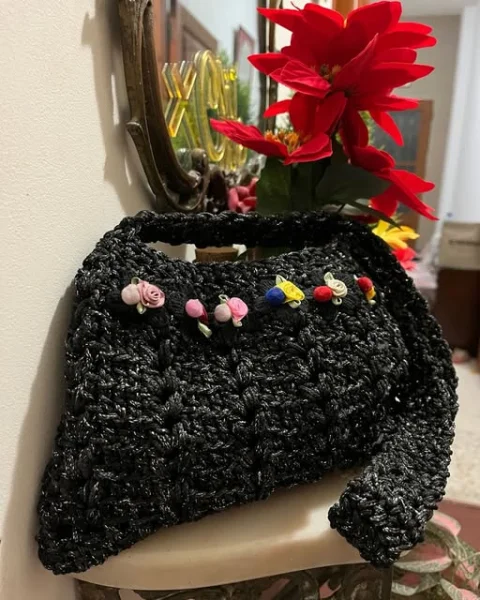 Black crocheted bag