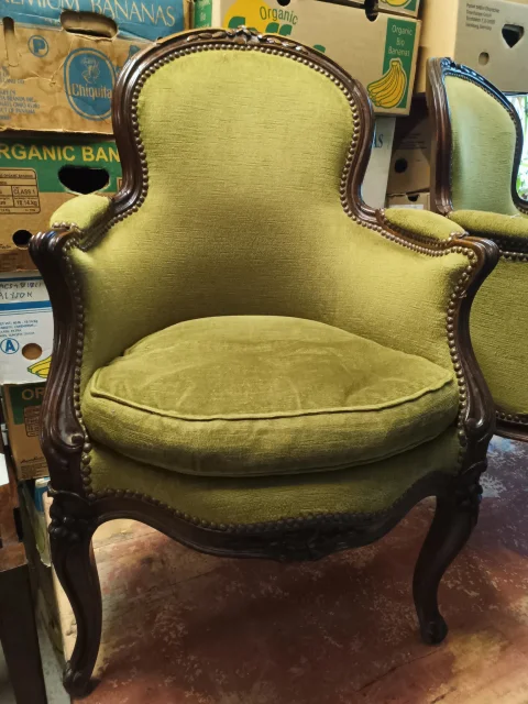 Rare pair of Louis XV style cabriolet armchairs in rosewood. To be reupholstered.
