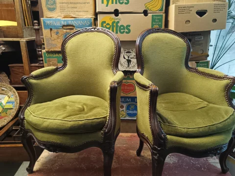 Rare pair of Louis XV style cabriolet armchairs in rosewood. To be reupholstered.
