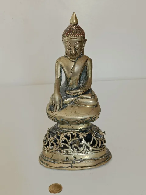 Buddha and bronze incense burner with beautiful patina, 19th century