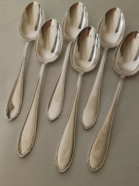 Jezler the Queen, set of 6 large solid silver soup spoons. Perfect condition, 355g